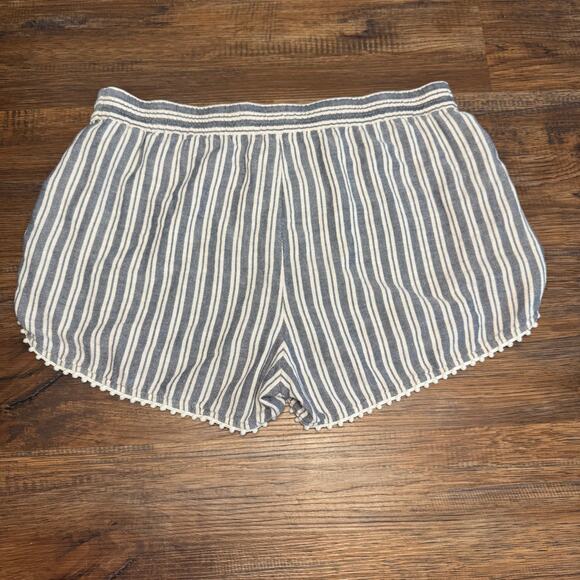 Madewell Oahu Cover-Up Shorts in Stripe White blue pom pom trim MEDIUM cotton - Picture 4 of 9